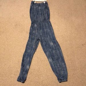 Strapless blue and white jumpsuit